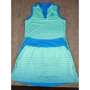 Adidas Golf Womens Trump International Golf Club Shirt-Short Set Medium BlueAqua